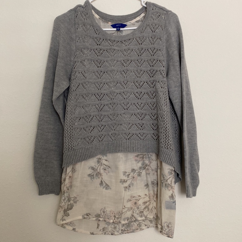 APT. 9 Floral Sleeveless Tunic Blouse with Open Knit Sweater Overlay Size L